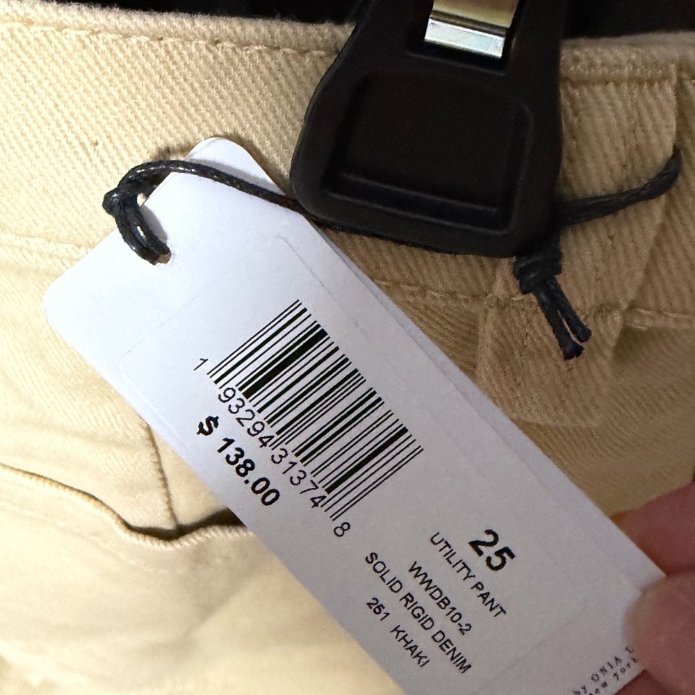 WeWoreWhat Utility Pants Khaki Solid Rigid Denim Zip Pocket Cargo Size 25 NWT - Picture 3 of 4